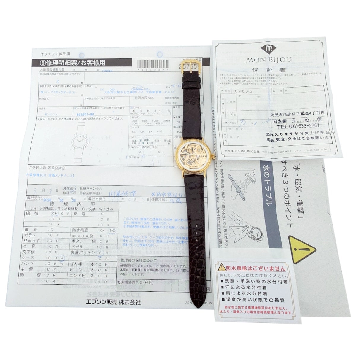 [Serviced by Manufacturer in April 2026] Orient Mon Bijou Full Skeleton 483501-90 CS Hand-wound, new SEIKO crocodile leather strap, with warranty (1993)