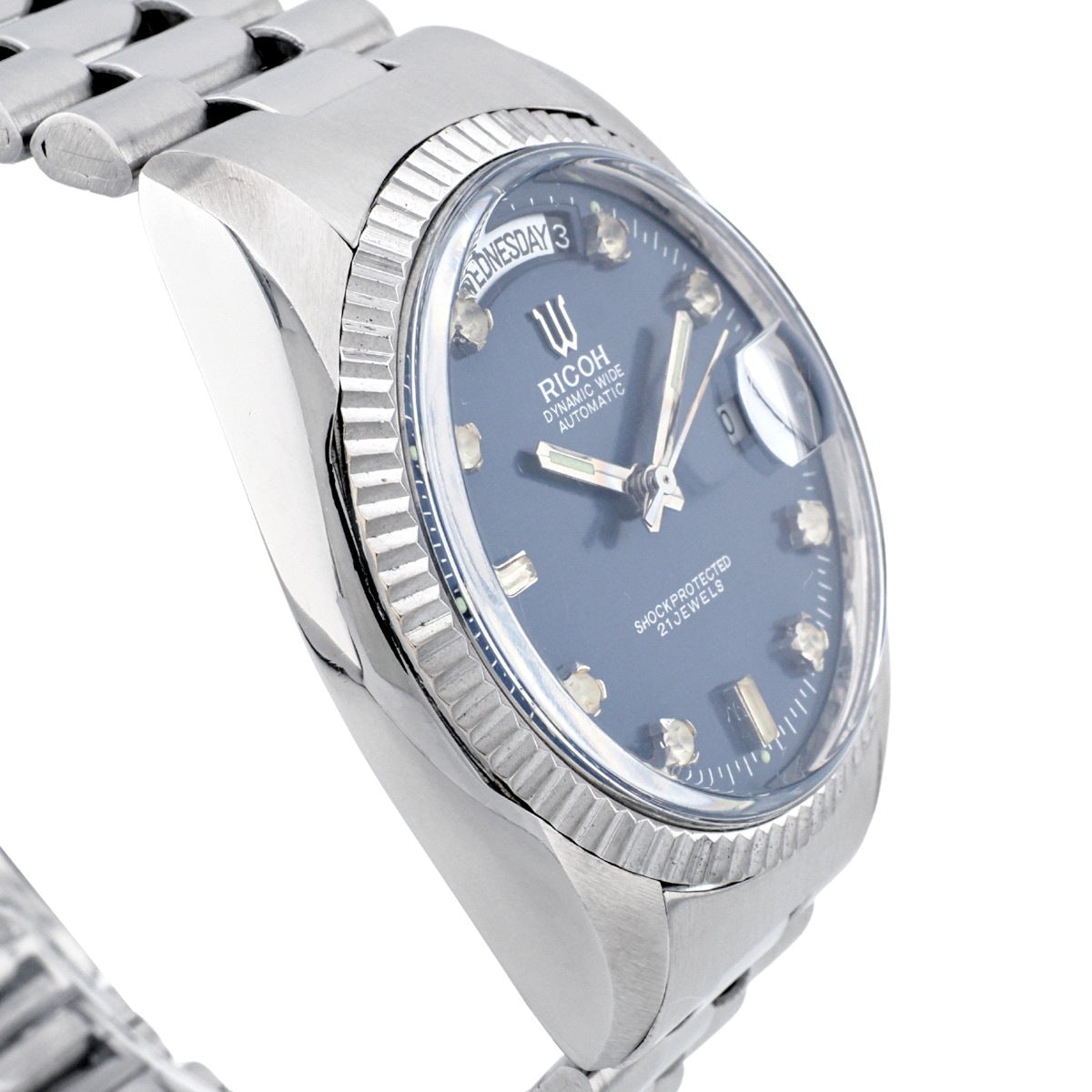 Ricoh Dynamic Wide Day-Date, blue checkered dial, original bracelet, serviced, 1960s