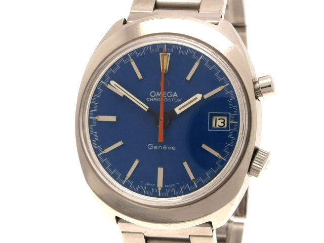 オメガ ジュネーブ クロノストップ 青ダイヤル Cal.920 手巻 1969年製 OH済 USED