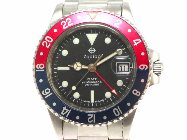 ゾディアック 200m防水 GMT クオーツ リズム時代の取説つき USED　