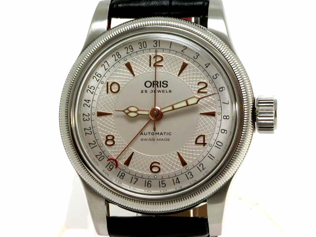 オリス ビッグクラウン ポインターデイト シルバー文字盤 カーフベルトφ40mm