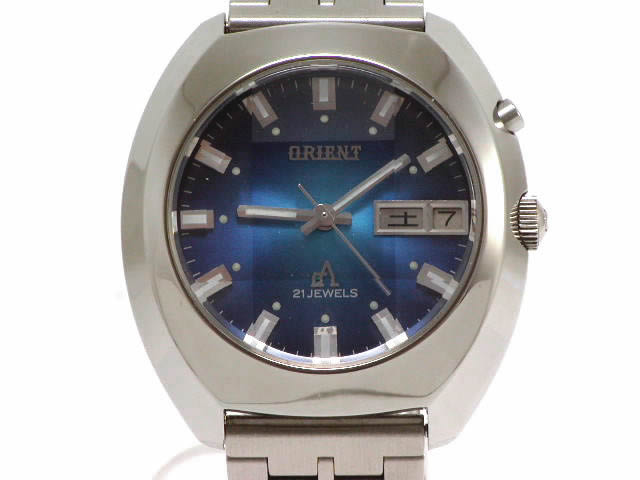 オリエント クロノエース EM2V-C0 ブルー 9面カットガラス 自動巻 USED 　