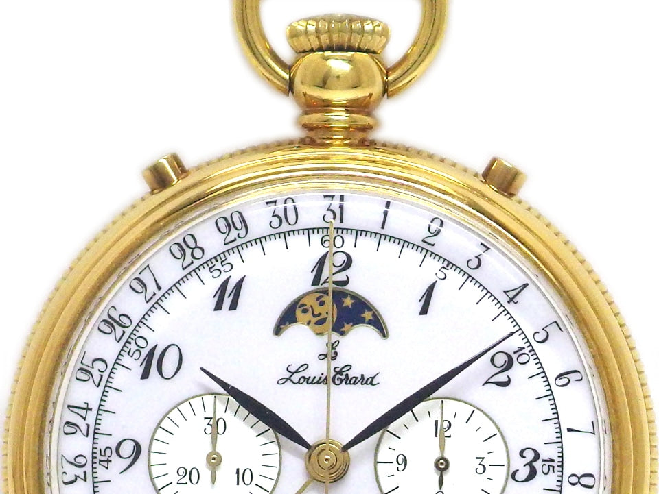 【New】Louis Erard Pocket Watch Chronograph Moonphase GP Open Face Arabic Numerals White Dial Hand-wound Authentic Louis Erard