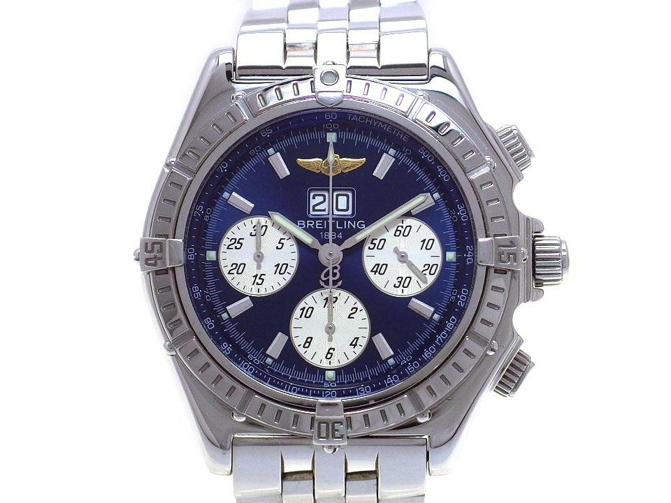 ブライトリング クロスウィンド スペシャル ビッグデイト A44355 ブルー文字盤 自動巻 OH済 2000年頃 USED　Breitling