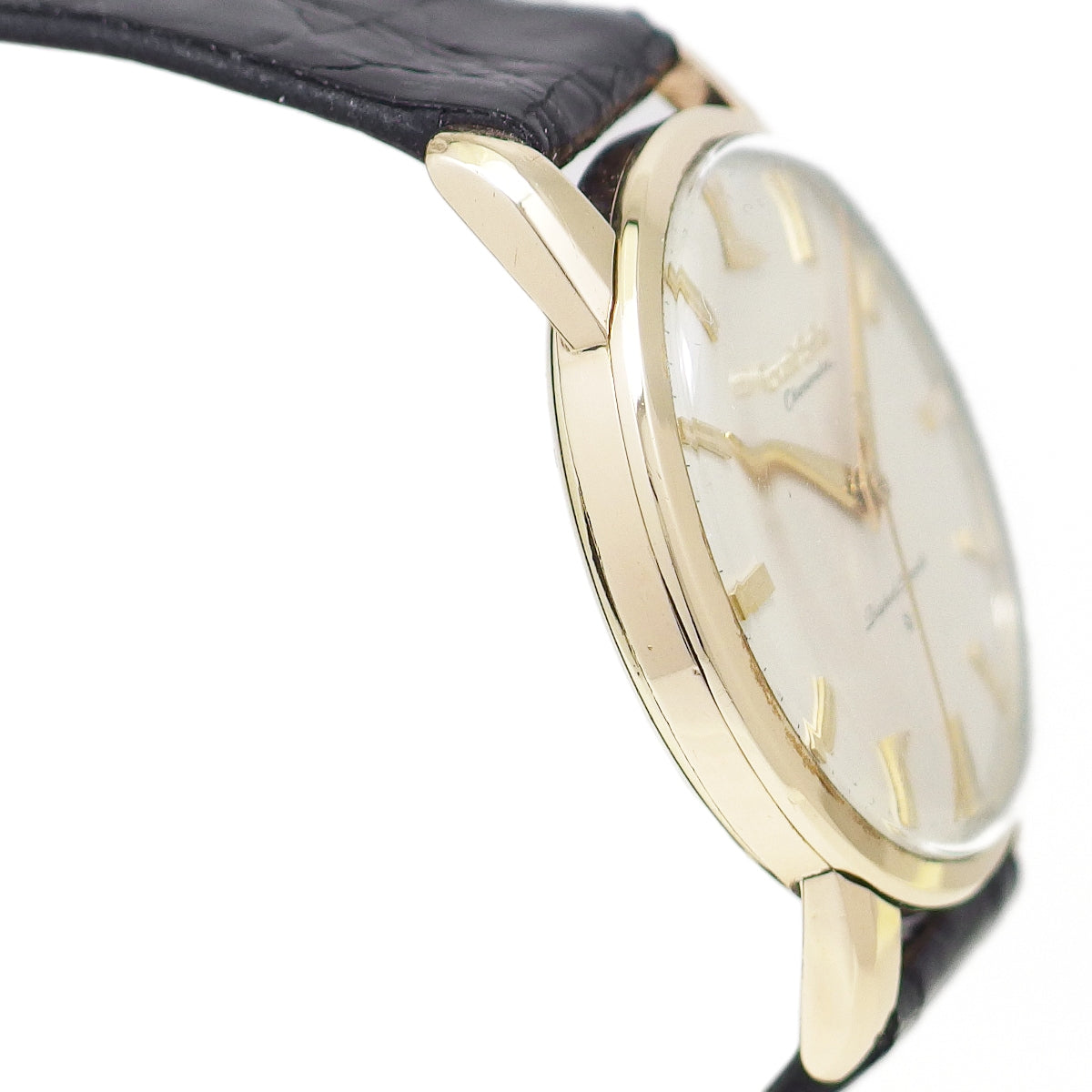 Grand Seiko First Model J14070, 14K gold-filled, original crown and buckle, manual-wind, serviced, manufactured in 1963 (Showa 38).