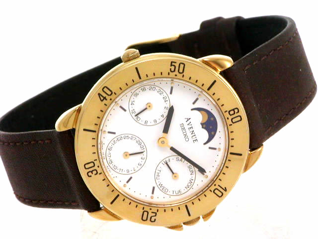 セイコー アベニュー GP 7F38-6250 GMT ムーンフェイズ クオーツ USED　