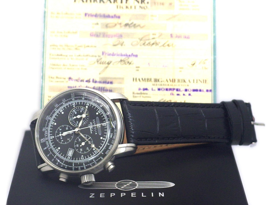 ツェッペリン 76802 『ZEPPELIN号100周年記念モデル』 クオーツ 黒文字盤 USED