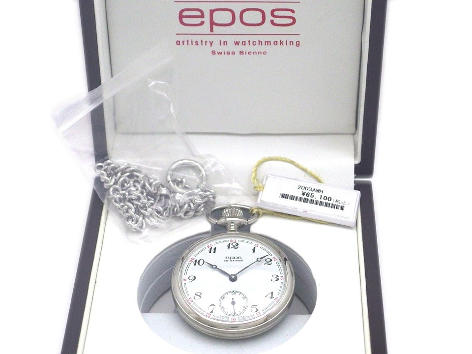 【未使用品】エポス 懐中時計 2003AWH オープンフェイス アラビアインデックス 白文字盤 手巻　epos
