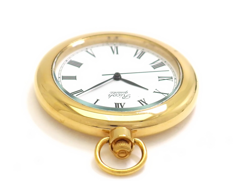 リコー 懐中時計 37mm Ref.312011 ローマインデックス 金メッキ 鎖付き クオーツ 1990年代 USED
