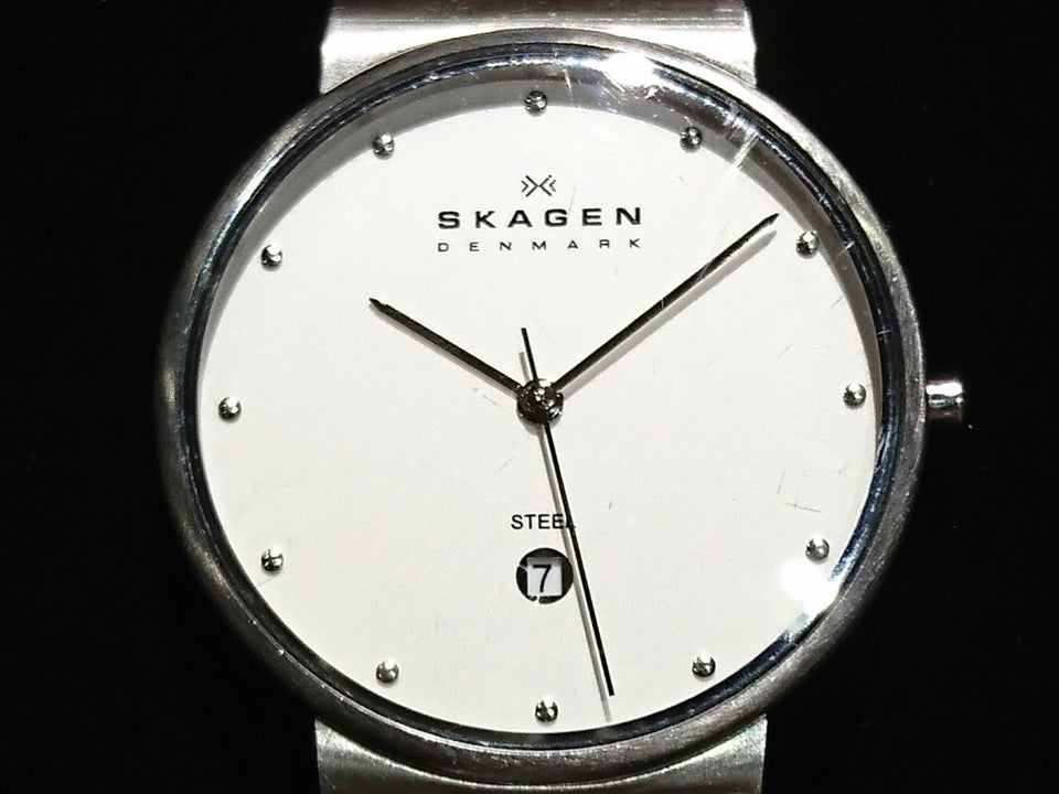 スカーゲン 355LSSW メッシュブレスレット クオーツ USED