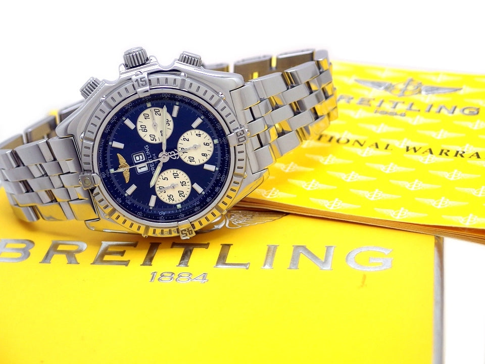 ブライトリング クロスウィンド スペシャル ビッグデイト A44355 ブルー文字盤 自動巻 OH済 2000年頃 USED　Breitling