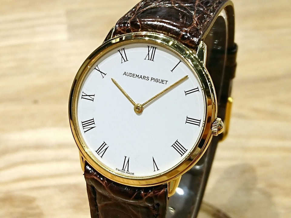オーデマピゲ 18金無垢イエローゴールド ラウンド ローマインデックス 2針 クオーツ メンズ USED Audemars Piguet