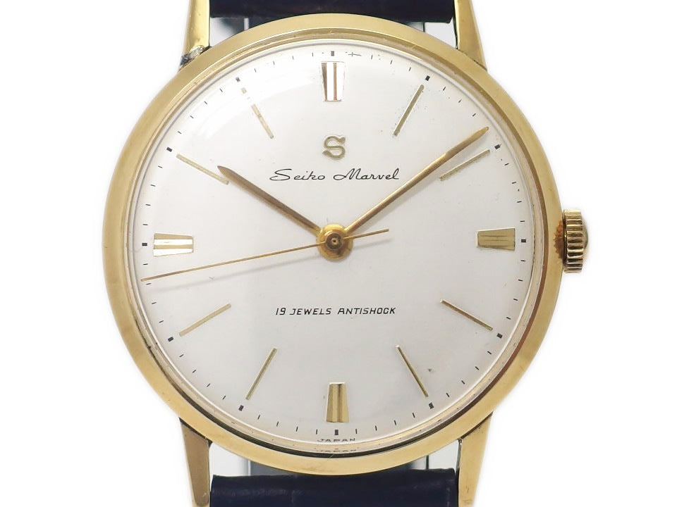 Seiko Marvel 14036 K18 Solid Gold S-Mark Red Movement 19 Jewels Hand-Wound Overhauled Made in 1957