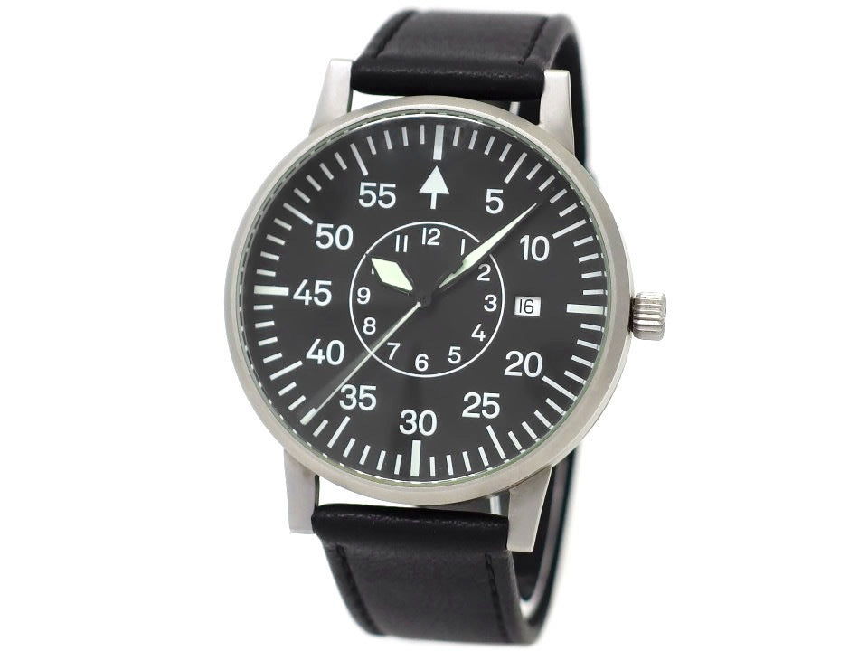 ラコ クオーツ デイト 42mm パイロットウォッチ 復刻 ロゴ無しモデル USED