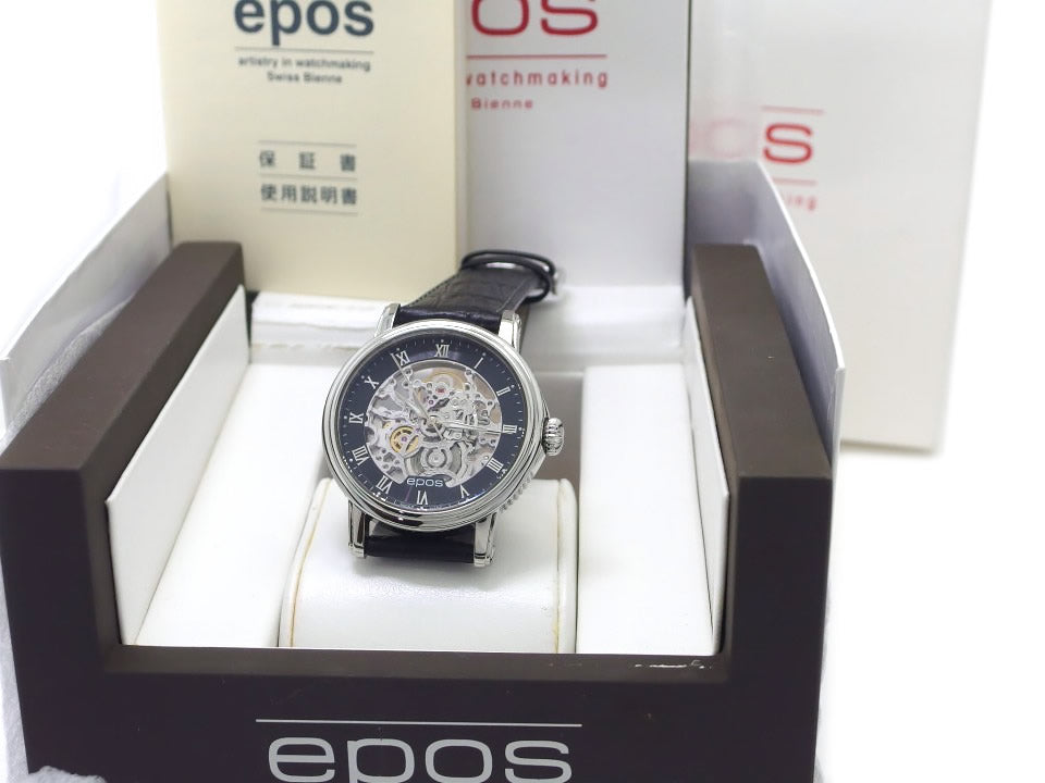 エポス エモーション 両面スケルトン メンズ 3390SKRBK 自動巻 OH済 USED