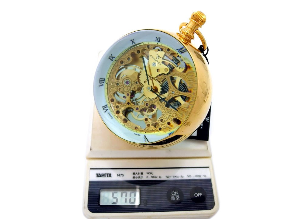 【珍品】卓上時計 カトレックス 1839.6 スケルトン 73.6mm GP 金メッキケース＆球体ガラス 手巻