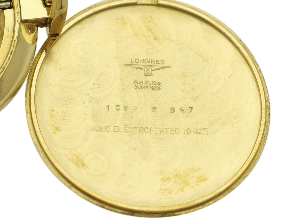 ロンジン 懐中時計 Ref.1097 2 金メッキ オープンフェイス ポーチ・鎖付き Cal.847.4 17石 手巻 OH済 1976年製