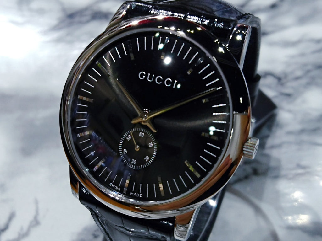 グッチ 5600M ブラック 手巻き 黒クロコダイルベルト メンズ 未使用 　新品
