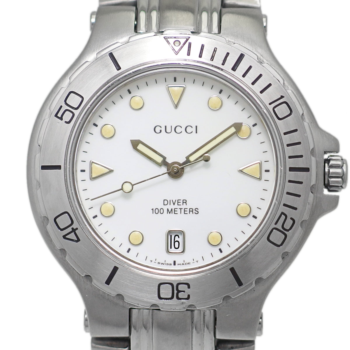 グッチ ダイバー 9750M メンズ 回転ベゼル ホワイト文字盤 クオーツ USED　Gucci