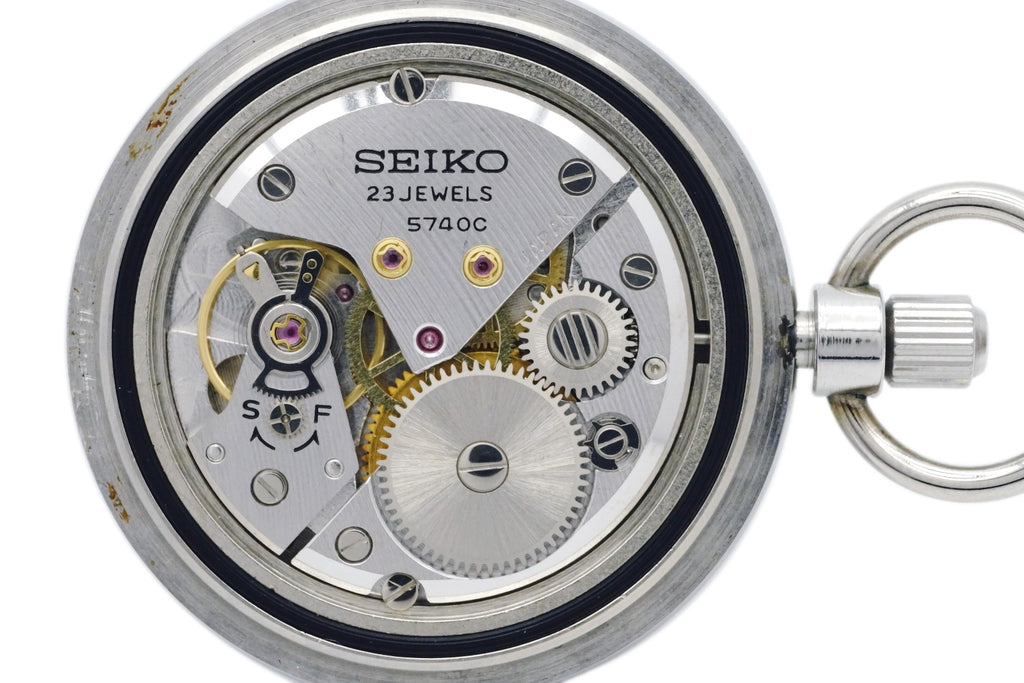 セイコー 懐中時計 5740-0080 ステンレス SEIKO革カバー付 10振動 ロードマーベルCal.5740C 手巻 OH済 昭和51年／1976年製