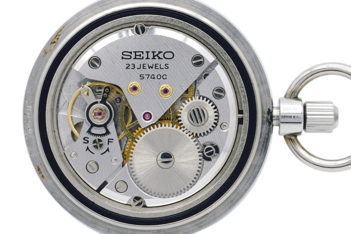 セイコー 懐中時計 5740-0080 ステンレス SEIKO革カバー付 10振動 ロードマーベルCal.5740C 手巻 OH済 昭和51年／1976年製