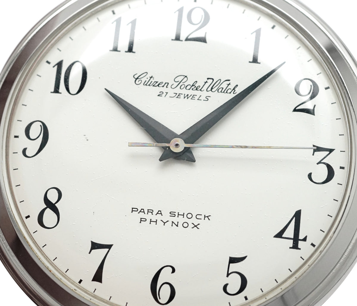 Citizen Pocket Watch 4-020421-K Arabic Numerals Black Hands Cal.0201 21 Jewels Manual Winding Overhauled Made in 1972